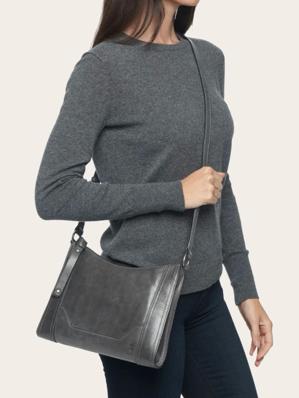 NWT Frye Womens Melissa Carbon Leather Zip-Top Crossbody Bag X1015 - Picture 2 of 14